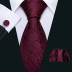Red Plaid Silk Tie Set for Men - VacationGrabs