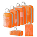 Orange compression packing cubes for travel, lightweight and durable material