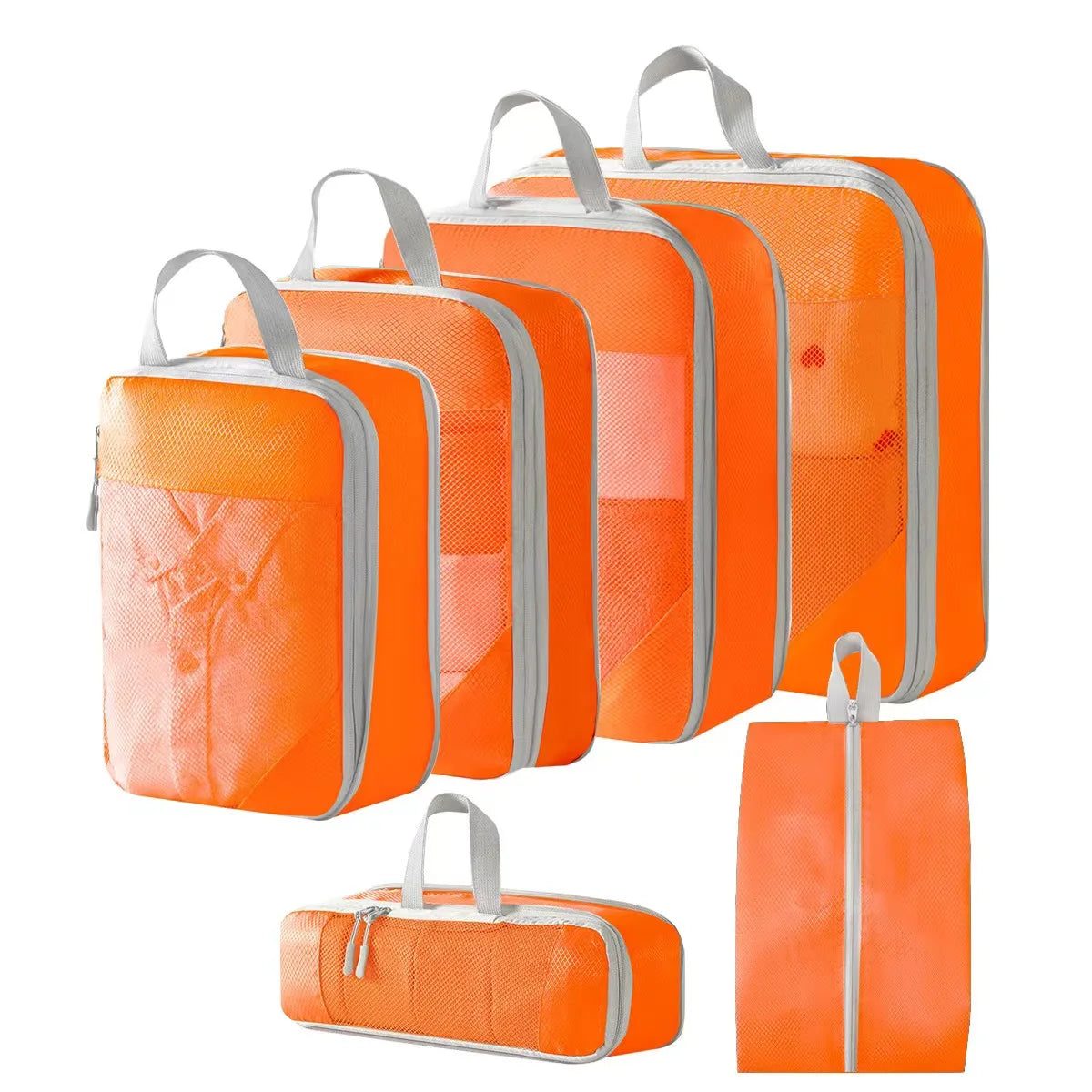 Orange compression packing cubes for travel, lightweight and durable material