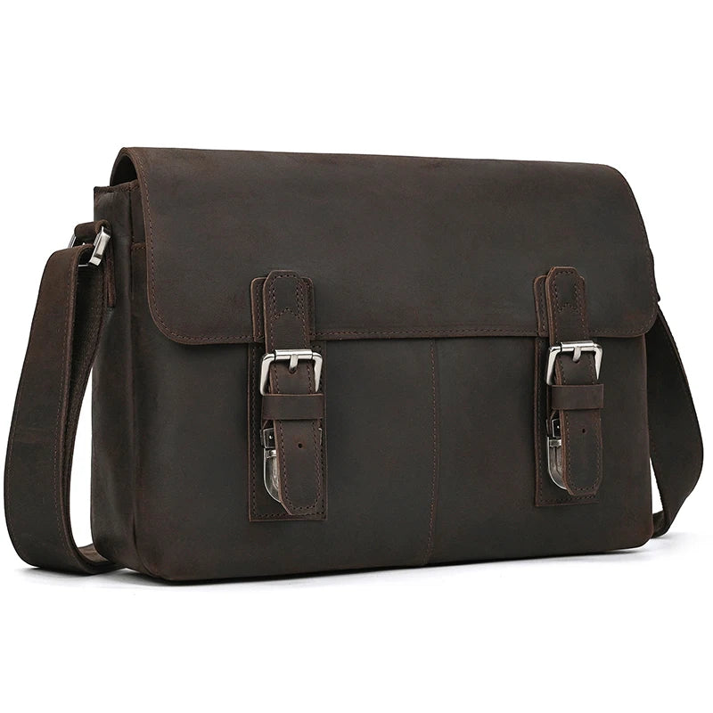 Vintage Crazy Horse Leather Men's Briefcase Laptop Messenger Bag - VacationGrabs