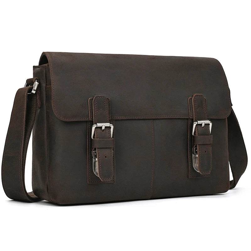 Vintage Crazy Horse Leather Men's Briefcase Laptop Messenger Bag - VacationGrabs