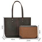 Genuine Leather Business Tote for Women with Makeup Bag Combo - VacationGrabs
