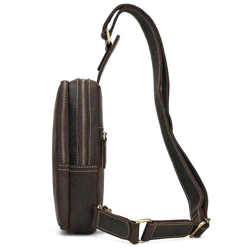Crazy Horse Leather Chest Sling Bag | Retro Crossbody Pack