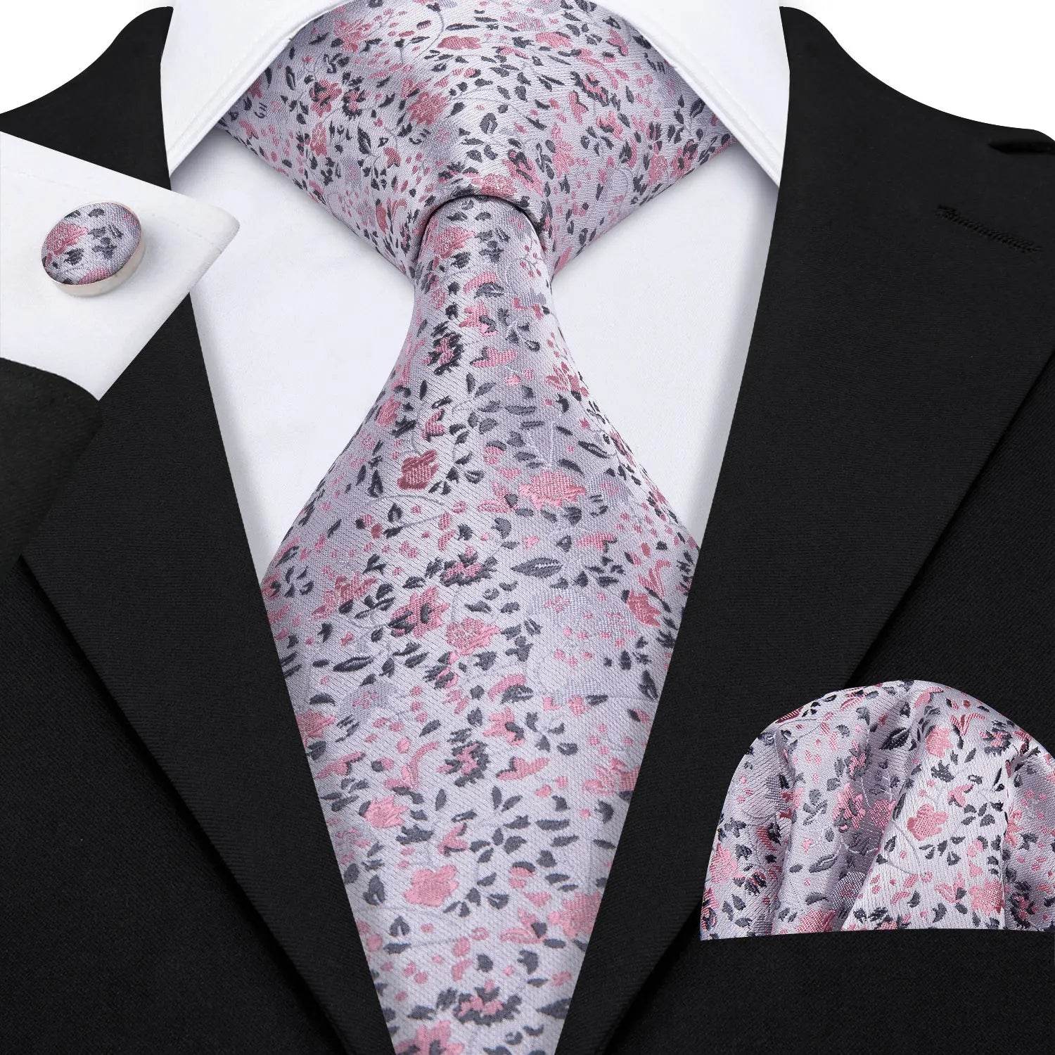 Floral Jacquard Silk Tie Set for Men - VacationGrabs