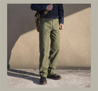 Red Tornado Army Fatigue Pants Cotton Sateen High Rise Casual Trousers Relaxed Fit