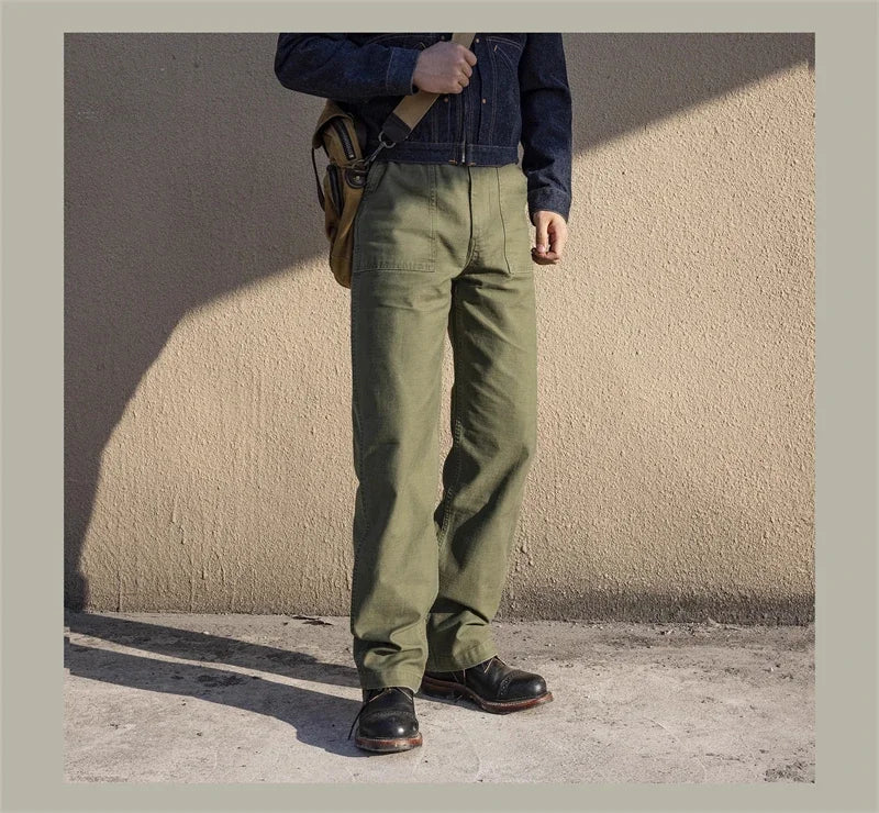 Red Tornado Army Fatigue Pants Cotton Sateen High Rise Casual Trousers Relaxed Fit