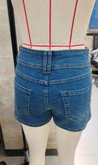 VacationGrabs Women's Denim Shorts with Pockets Low Rise Blue Jean Shorts for Summer Double Button Closure Hot Pants Streetwear