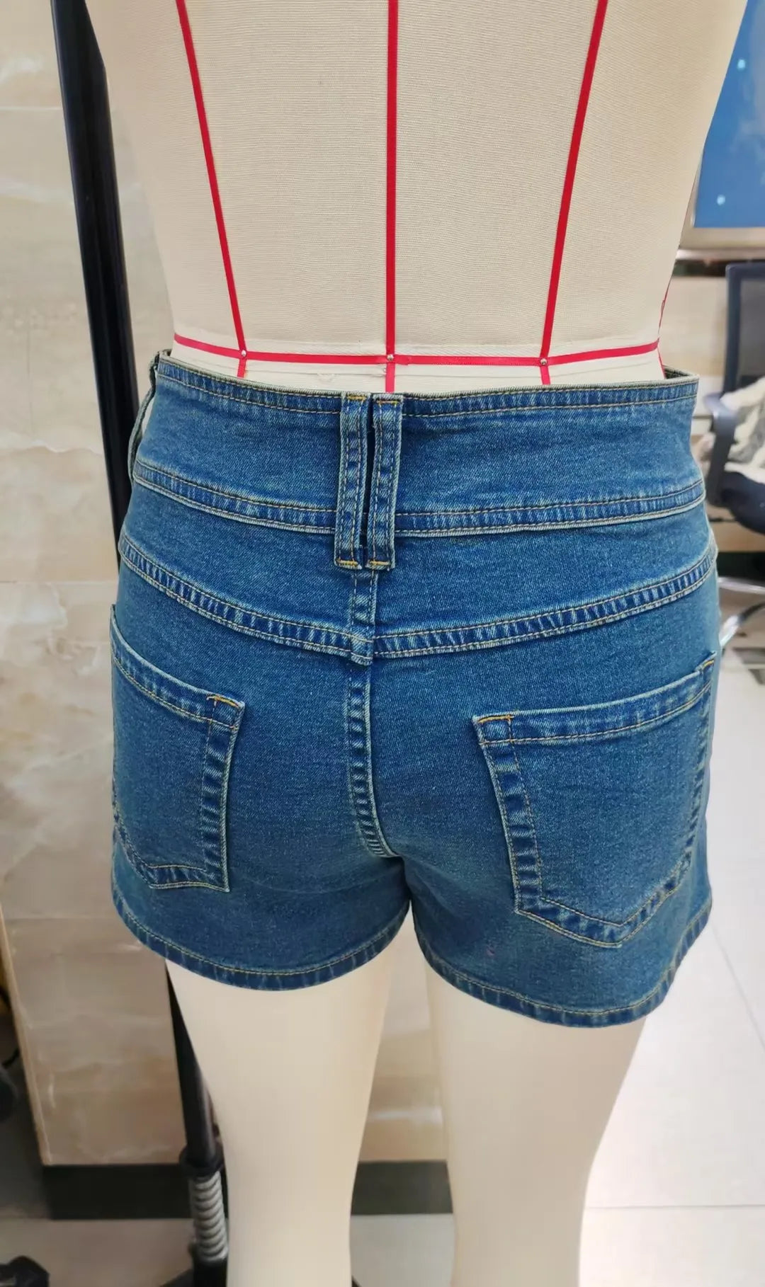 VacationGrabs Women's Denim Shorts with Pockets Low Rise Blue Jean Shorts for Summer Double Button Closure Hot Pants Streetwear