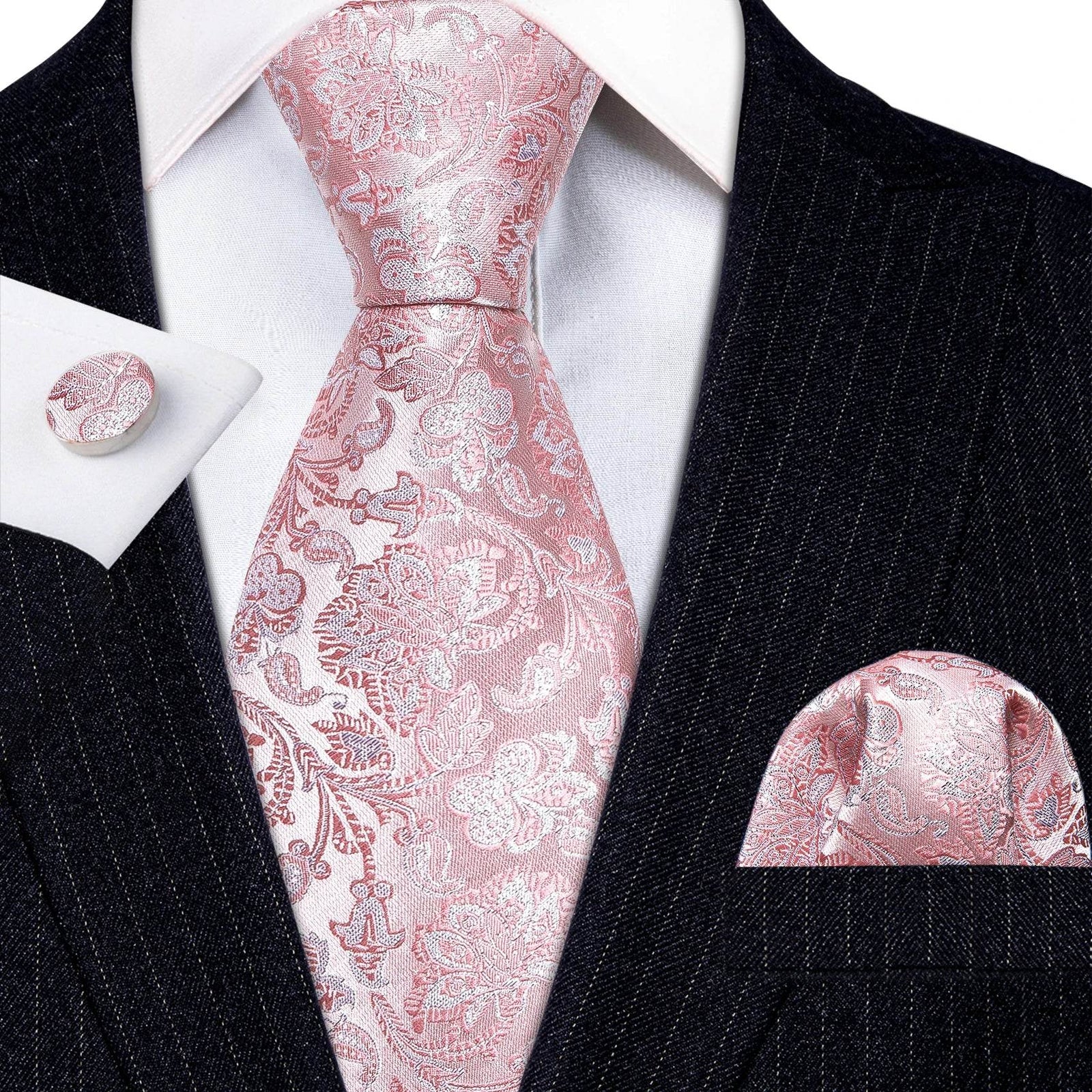 Floral Jacquard Silk Tie Set for Men - VacationGrabs
