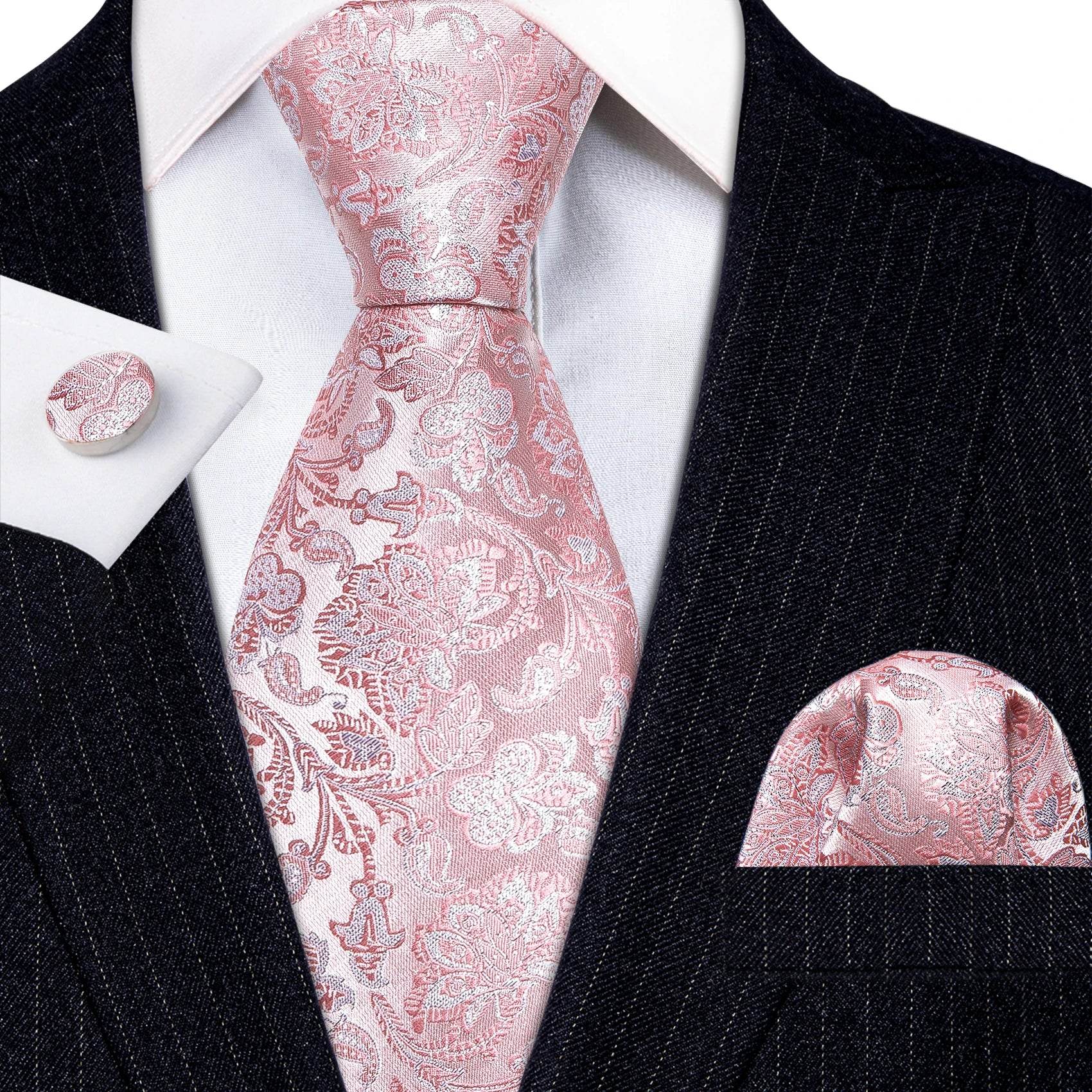 Floral Jacquard Silk Tie Set for Men - VacationGrabs