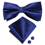 Navy bow tie silk set with matching pocket square for formal events