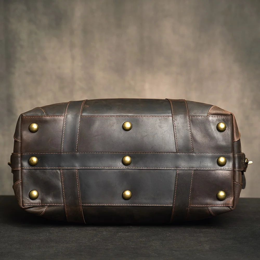 Men's Dark Brown Leather Travel Duffle Bag