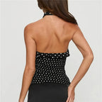 VacationGrabs Women's Summer Halter Tops Casual Stylish Dots Print Slim Fit Backless Sleeveless Vest Going Out Vacation Streetwear