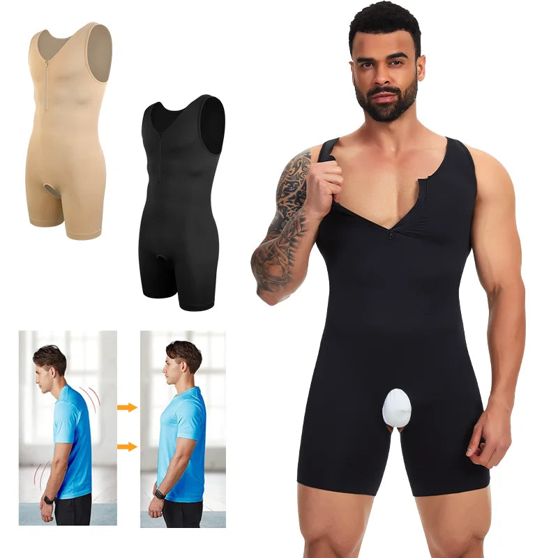 Men's Zipper Bodysuit Full Body Shaper - Tummy Control