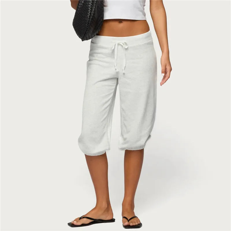 Women Vintage Y2K Low Waist Capri Sweatpants Drawstring Loose 3/4 Length Cropped Casual Streetwear Solid Color Loungewear Pants