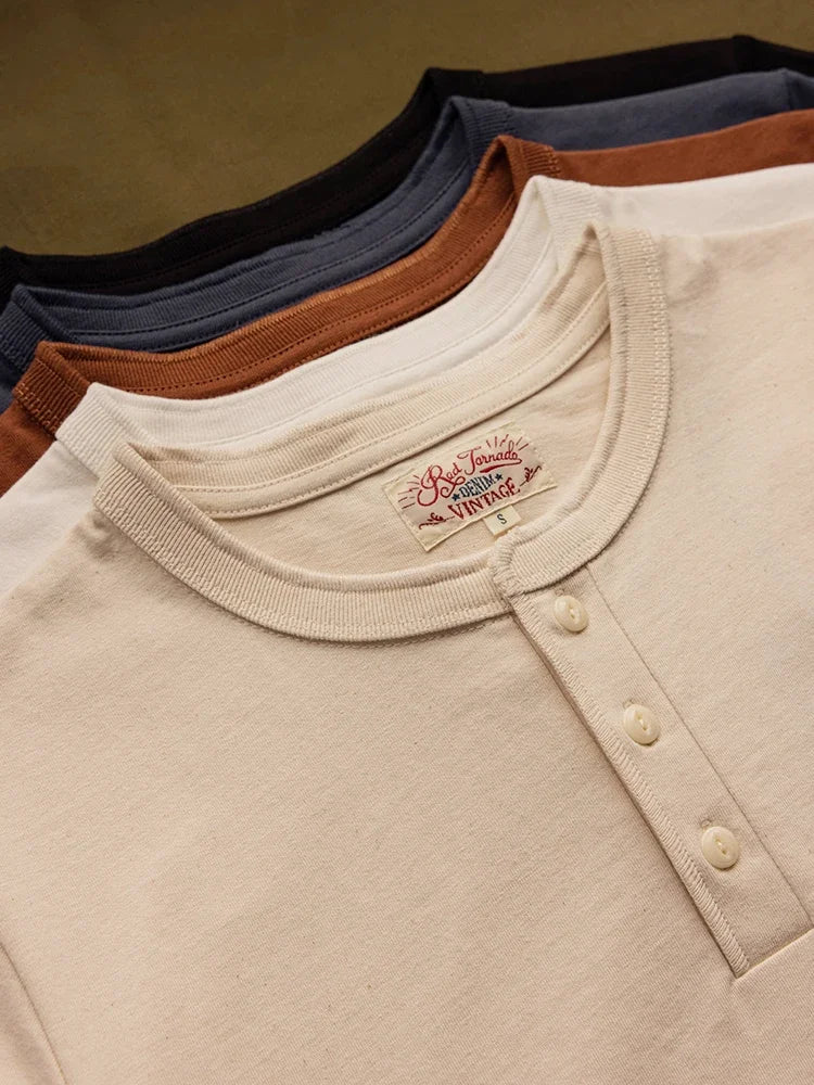 Red Tornado Short Sleeve Henley T-Shirt Heavyweight Cotton Every Day Tee Amekaji