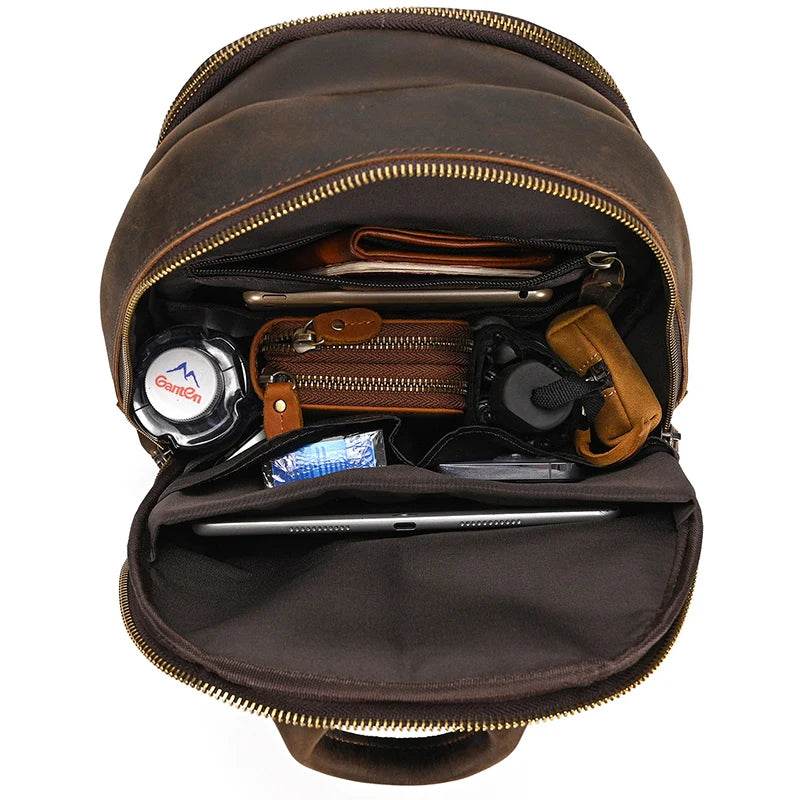 High-Quality Chest Bag USB Men Shoulder Sling Cowhide Leather - VacationGrabs