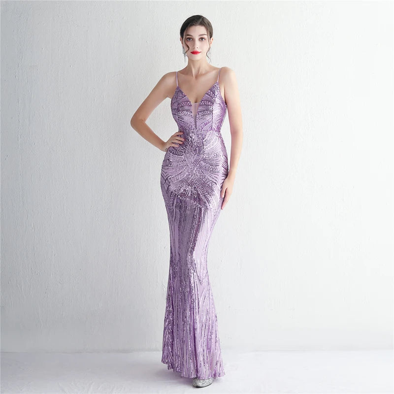 Women's Sequined Floor-Length Mermaid Evening Dress