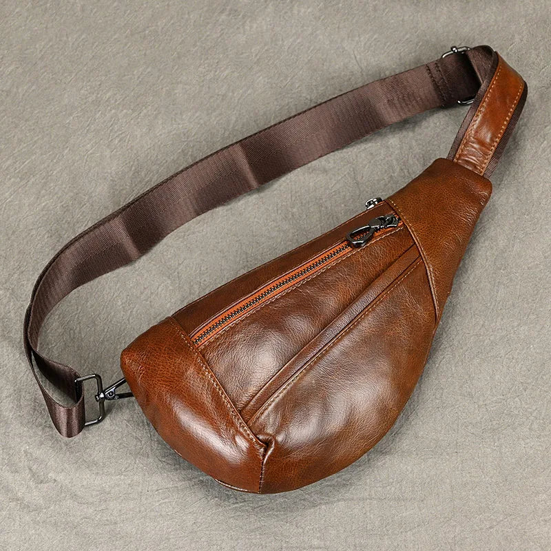 Men's Genuine Leather Sling Bag – Casual Crossbody Chest Pack
