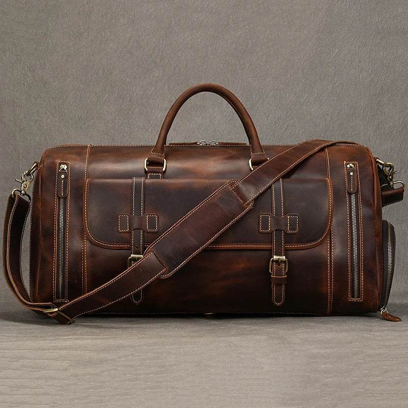 Crazy Horse Leather Duffle – Large Capacity Travel Weekender - VacationGrabs