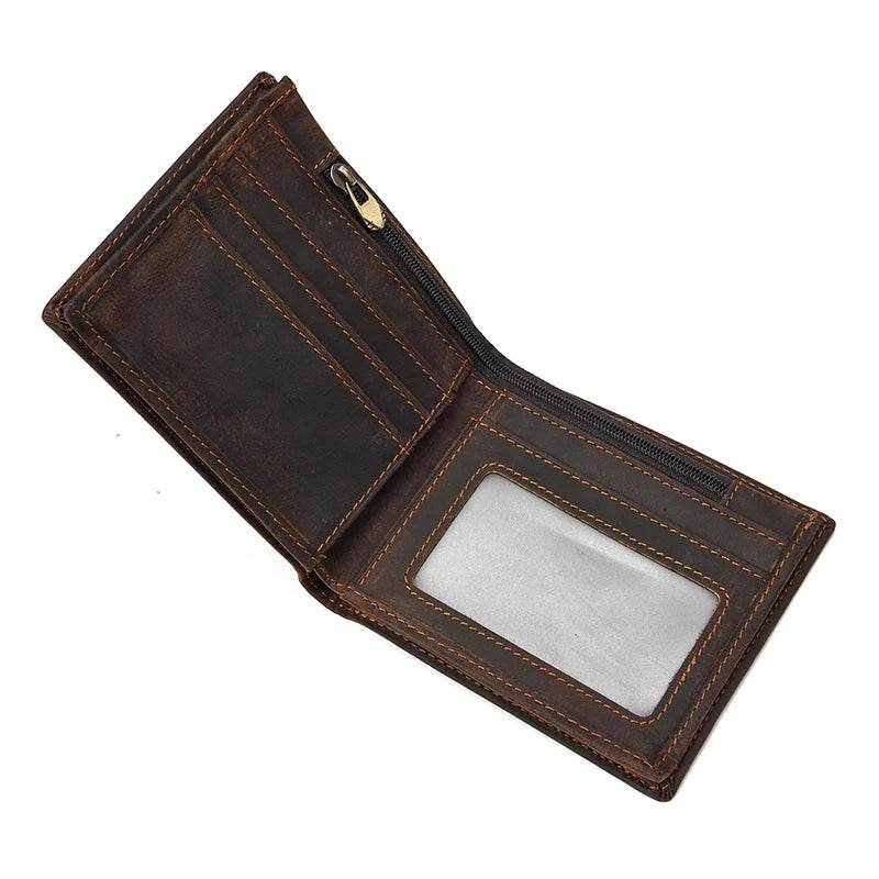 Retro Short Wallet for Men, Genuine Leather Coins & Cards Pocket - VacationGrabs