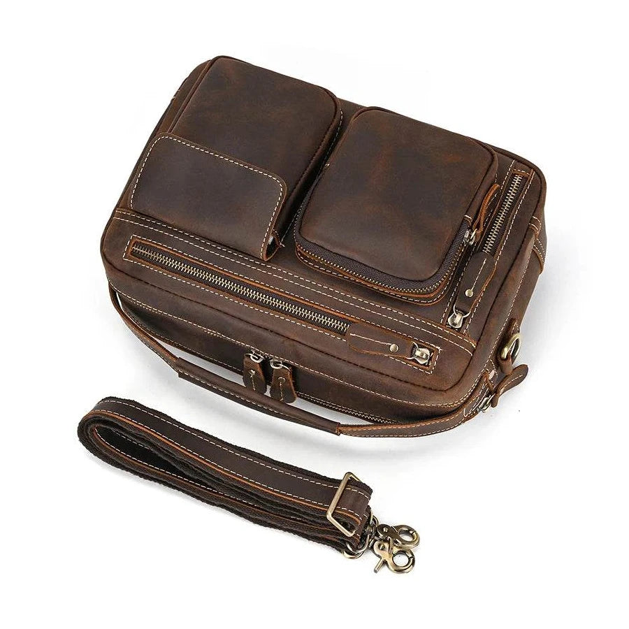 Genuine Leather Shoulder Bag – Retro Men's Crossbody with Handle - VacationGrabs