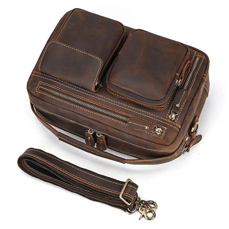 Genuine Leather Shoulder Bag – Retro Men's Crossbody with Handle - VacationGrabs