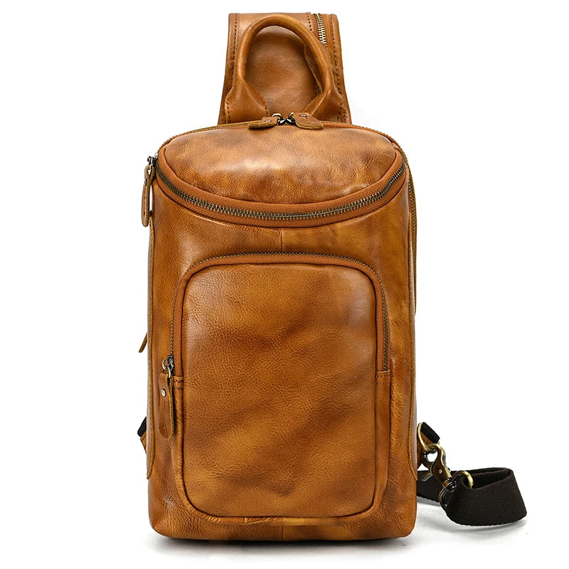 Luufan Men's Chest Bag Genuine Leather Shoulder Messenger Bag Male Sling Bags Travel Day Pack Tablet Design Crossbody Summer Bag