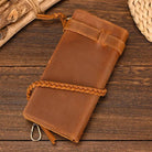 Fashionable Leather Long Wallet with Braided Strap and Coin Inner Zipper - VacationGrabs