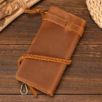 Fashionable Leather Long Wallet with Braided Strap and Coin Inner Zipper - VacationGrabs