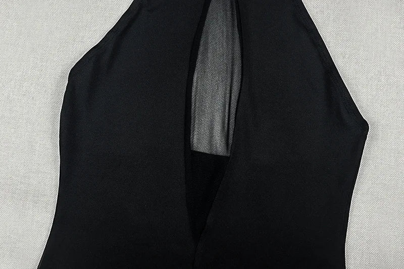 VacationGrabs Sexy Women Backless Halter Mesh See Through Maxi Dress Long Ribbon Tie Back High Split Slim Fit Bodycon Party Long Gown