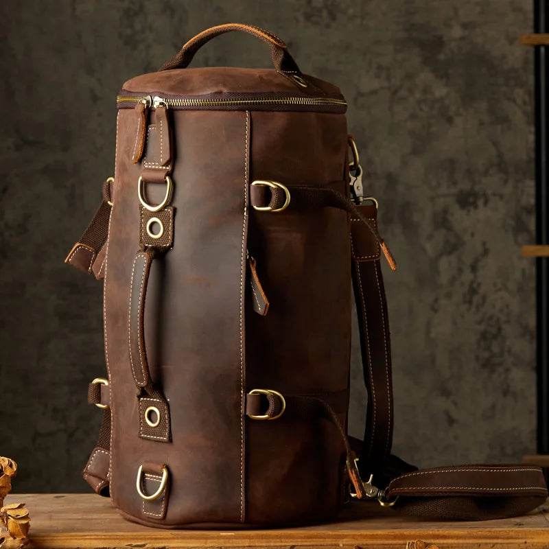 Retro Style Leather Backpack Travel Bag Men’s Motorcycle Handbag - VacationGrabs