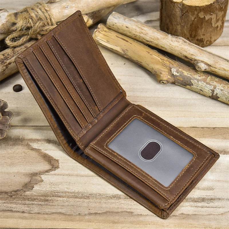 Crazy Horse Men’s Short Wallet for Gifts Retro Fashion Leather - VacationGrabs