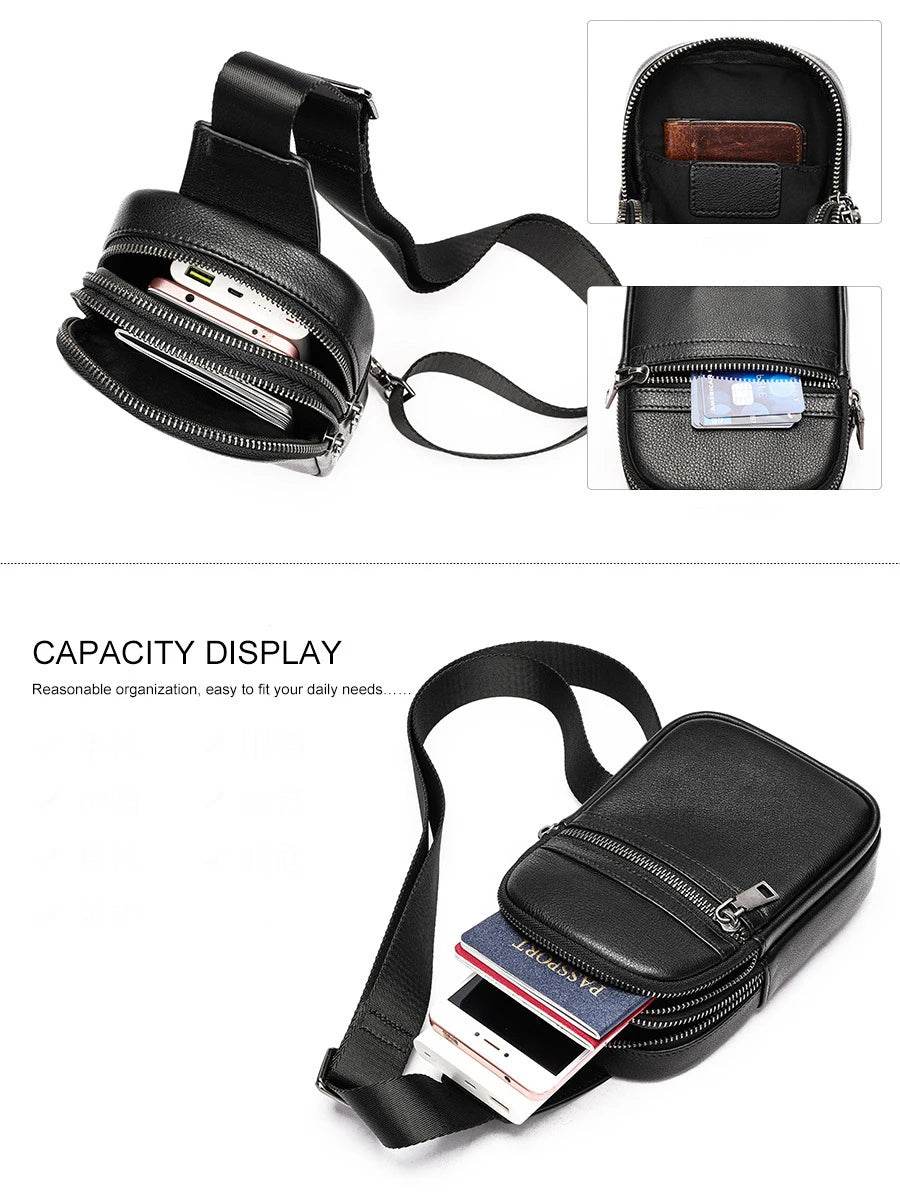 Cowhide Leather Chest Bag Multi-functional Men’s Shoulder Bag - VacationGrabs