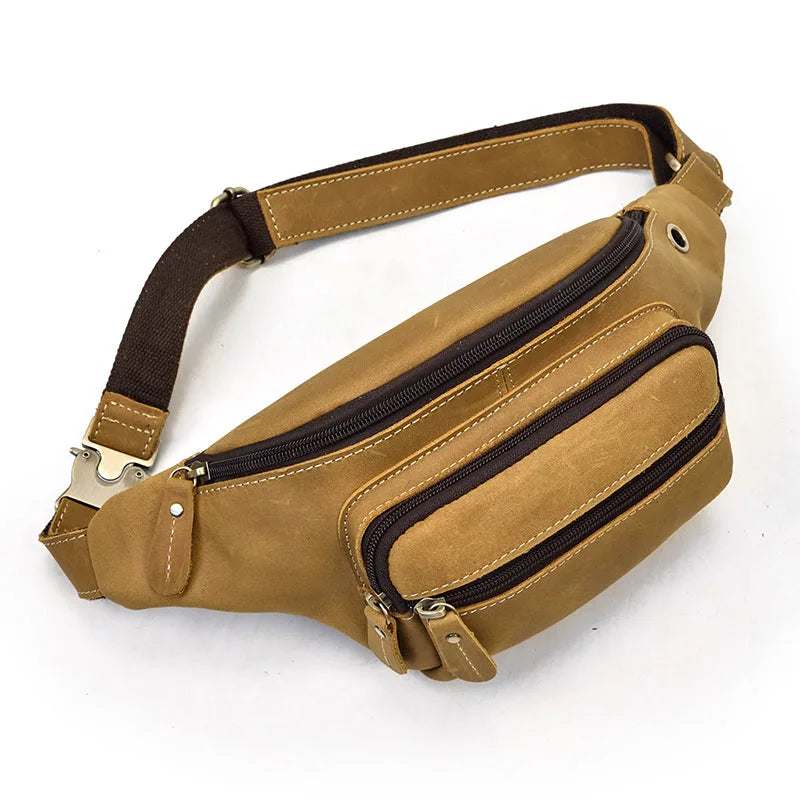 Newsbirds Genuine Leather Waist Bag Real Cowskin Leather Belt Pouch Mulit Pockets Leather Waist Packs Vintage Men's Fanny Pack