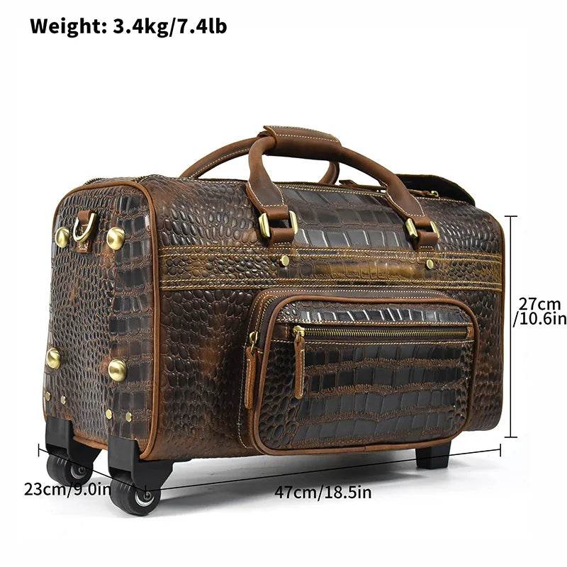 Genuine Leather Rolling Travel Bag with Wheels Men & Women - VacationGrabs