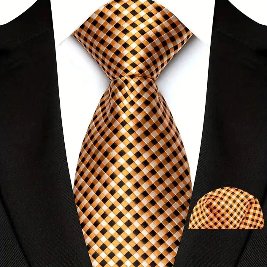 Men Tie Hankerchief Set Plaid & Checks 8CM Necktie Pocket Square Cravat for Male Wedding Party Business Gift Accessories