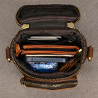 Crazy horse multi functional belt men's cowhide first layer Retro leather messenger small shoulder cowhide fanny pack