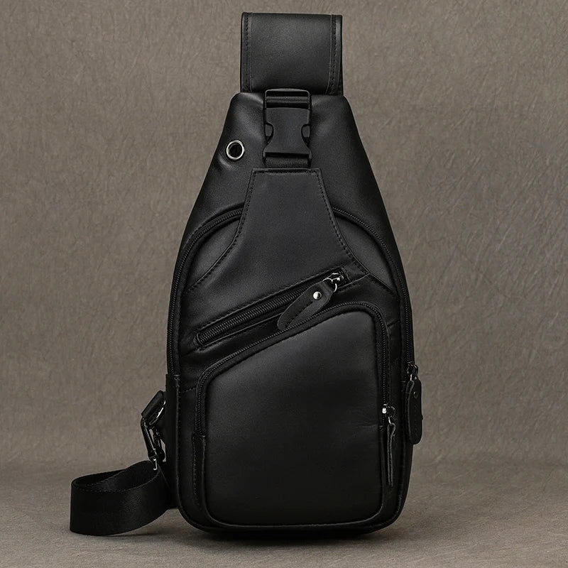 Luufan Men's Chest Bag Genuine Leather Shoulder Messenger Bag Male Sling Bags Travel Day Pack Tablet Design Crossbody Summer Bag