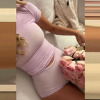 Casual Outfits Pink Girly Fashion Short Sleeve Crop Tops + Shorts Women Slim Fit T-shirt 2 Piece Set Co-ord Matching Suit