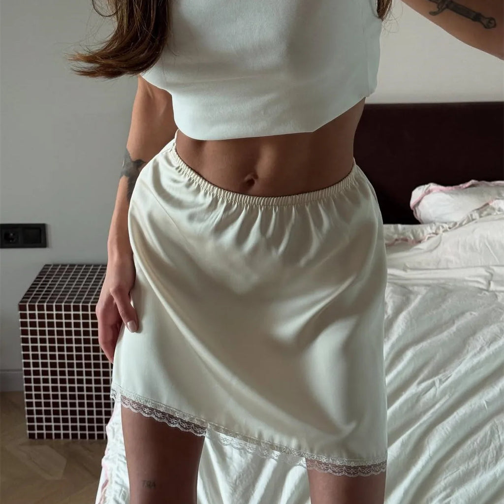VacationGrabs Women Sexy High Waist Satin Mini Skirt White Red Chic Streetwear Summer Elastic Waist Slim Skirt Hot Girls Casual Simple