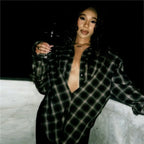 VacationGrabs Women Sexy Blouses Vintage Contrast Plaid V-Neck Slim Shirt Top Fashion Y2k Party Look New High Waisted Female Shirt Top