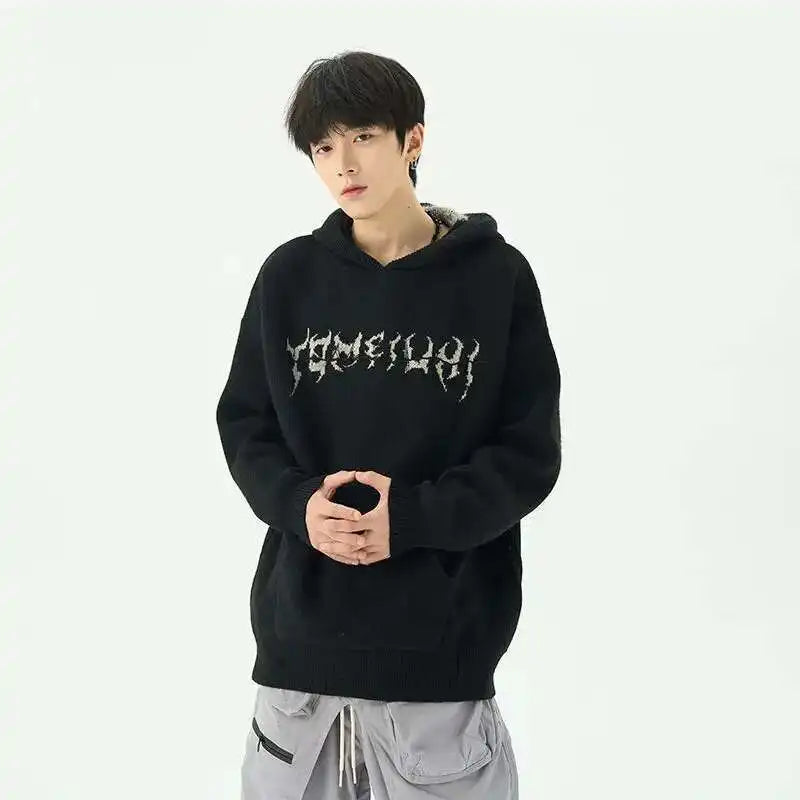 Men's Retro Knit Hooded Sweatshirt with Centipede Print