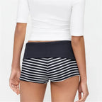 VacationGrabs Women Fold Over High Waist Striped Ribbed Knit Booty Shorts Y2K Slim Bodycon Mini Hot Pants Casual Loungewear Bottoms
