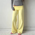 VacationGrabs Women Wide Leg Pants Solid Fold Over Waist Casual Trousers Spring Fall Straight Leg Sweatpants Bottoms Y2K Streetwear
