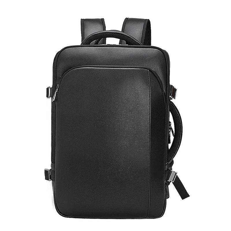 Double Layer Leather Backpack for Men Large Capacity USB Charging - VacationGrabs