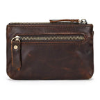 Mini Coin Purse Genuine Leather Real Cowhide Small Wallet with Key Ring - VacationGrabs