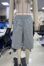 VacationGrabs Vintage Plaid Check Bermuda Shorts Elastic Waist Loose Knee Length Trousers For Women Casual Summer Streetwear DailyWear