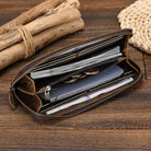 Men's Zip Long Wallet Natural Cowhide for Cards, Cash & Phone - VacationGrabs