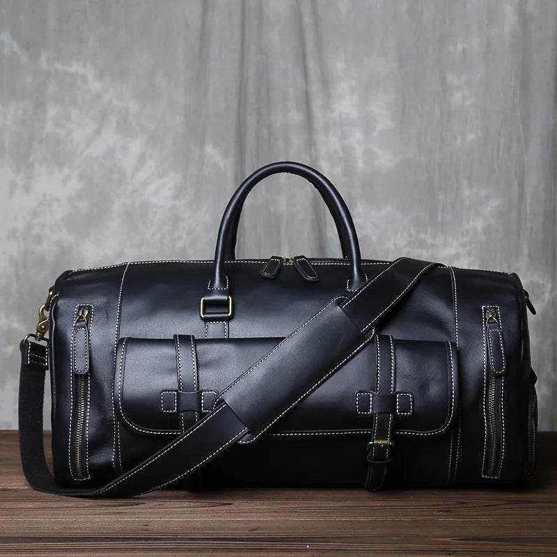 Retro Leather Travel Bag Men's Large-Capacity First Layer Cowhide Leather - VacationGrabs